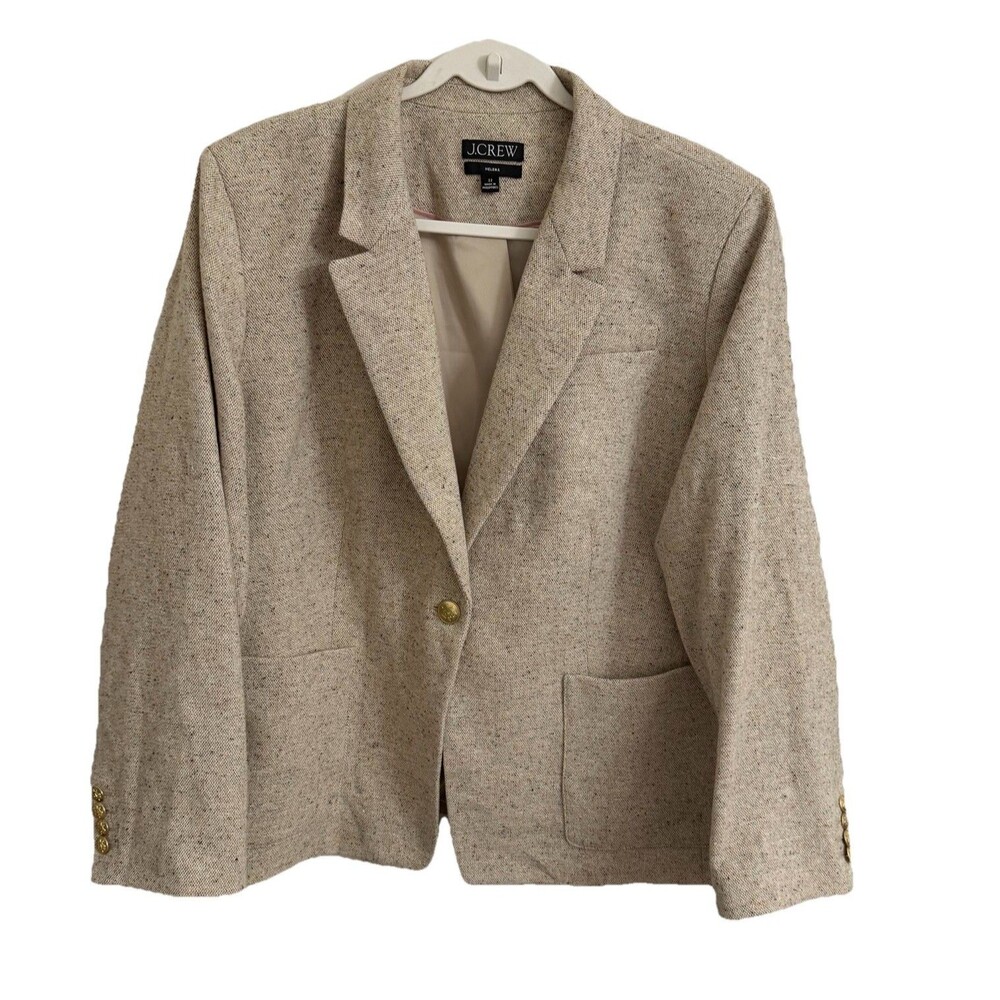J.CREW Helena Blazer Women 22 Beige Tweed Italian Flecked Wool Nova Fides Jacket